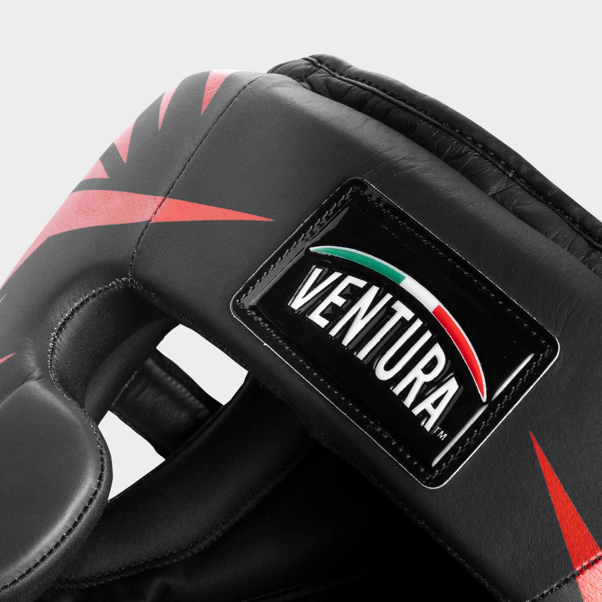 Caschetto da boxe parazigomi in vera pelle - spikes, nero opaco/rosso