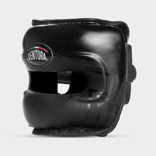 Caschetto da boxe facebar con barra paranaso in vera pelle - arrow, nero opaco/nero lucido
