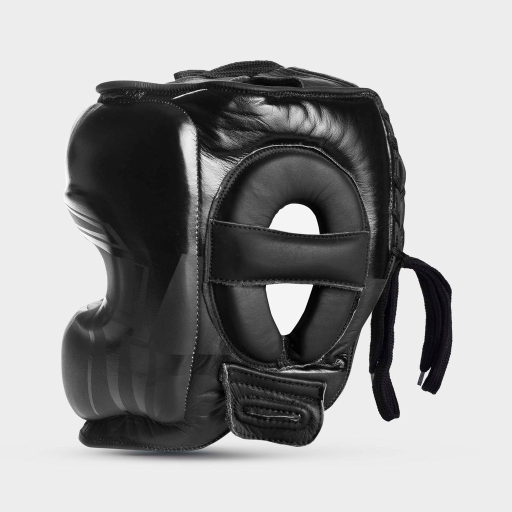 Caschetto da boxe facebar con barra paranaso in vera pelle - arrow, nero opaco/nero lucido