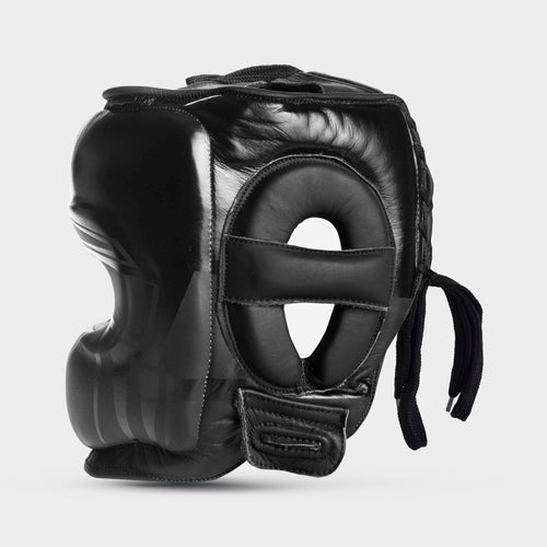 Caschetto da boxe facebar con barra paranaso in vera pelle - arrow, nero opaco/nero lucido