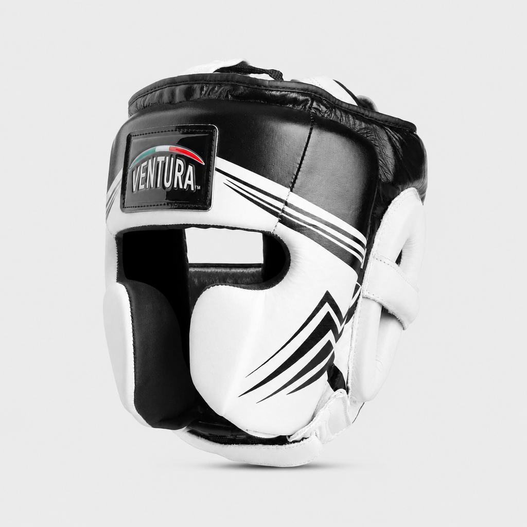 Caschetto da boxe parazigomi in vera pelle - arrow, nero/bianco