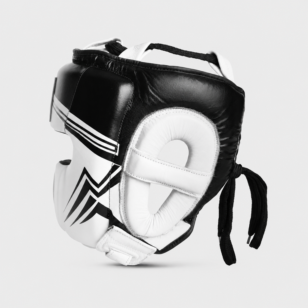 Caschetto da boxe parazigomi in vera pelle - arrow, nero/bianco