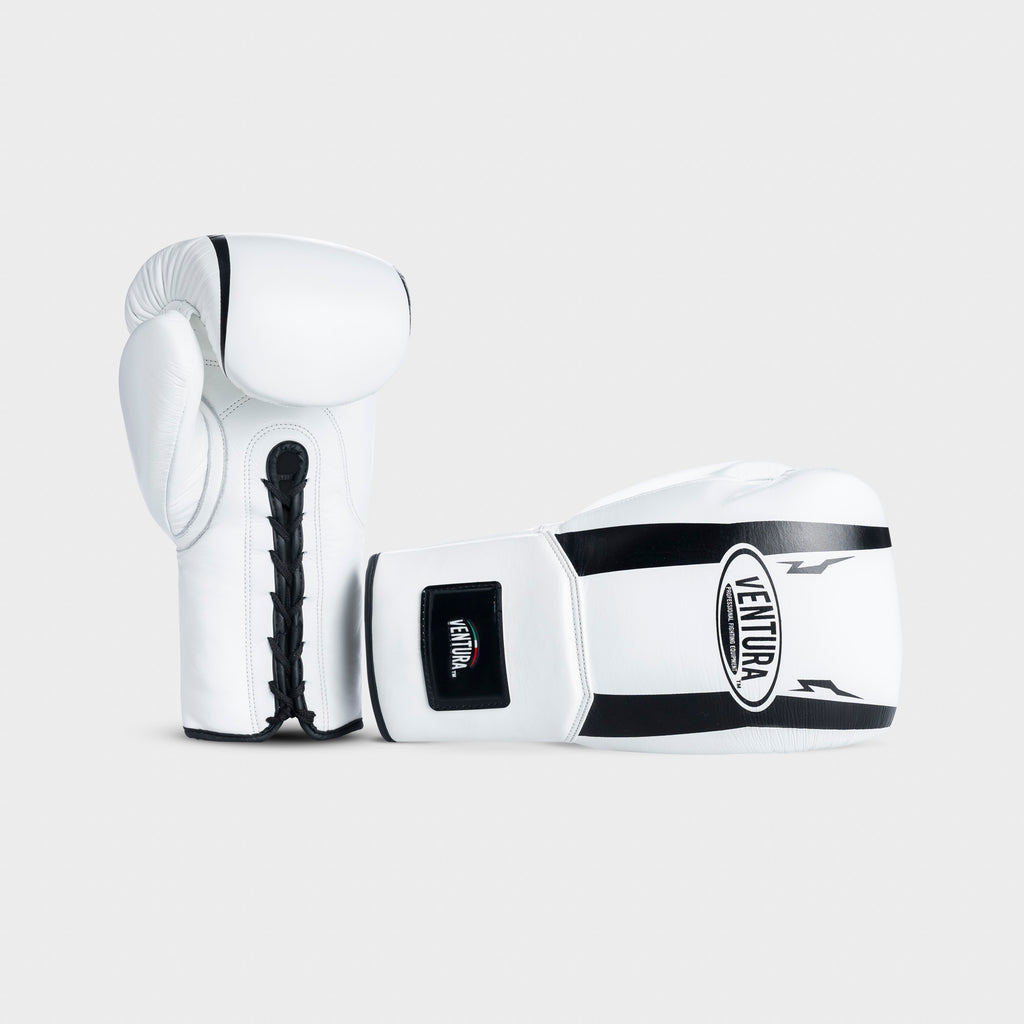 Guantoni da boxe con lacci in vera pelle - arrow, nero/bianco