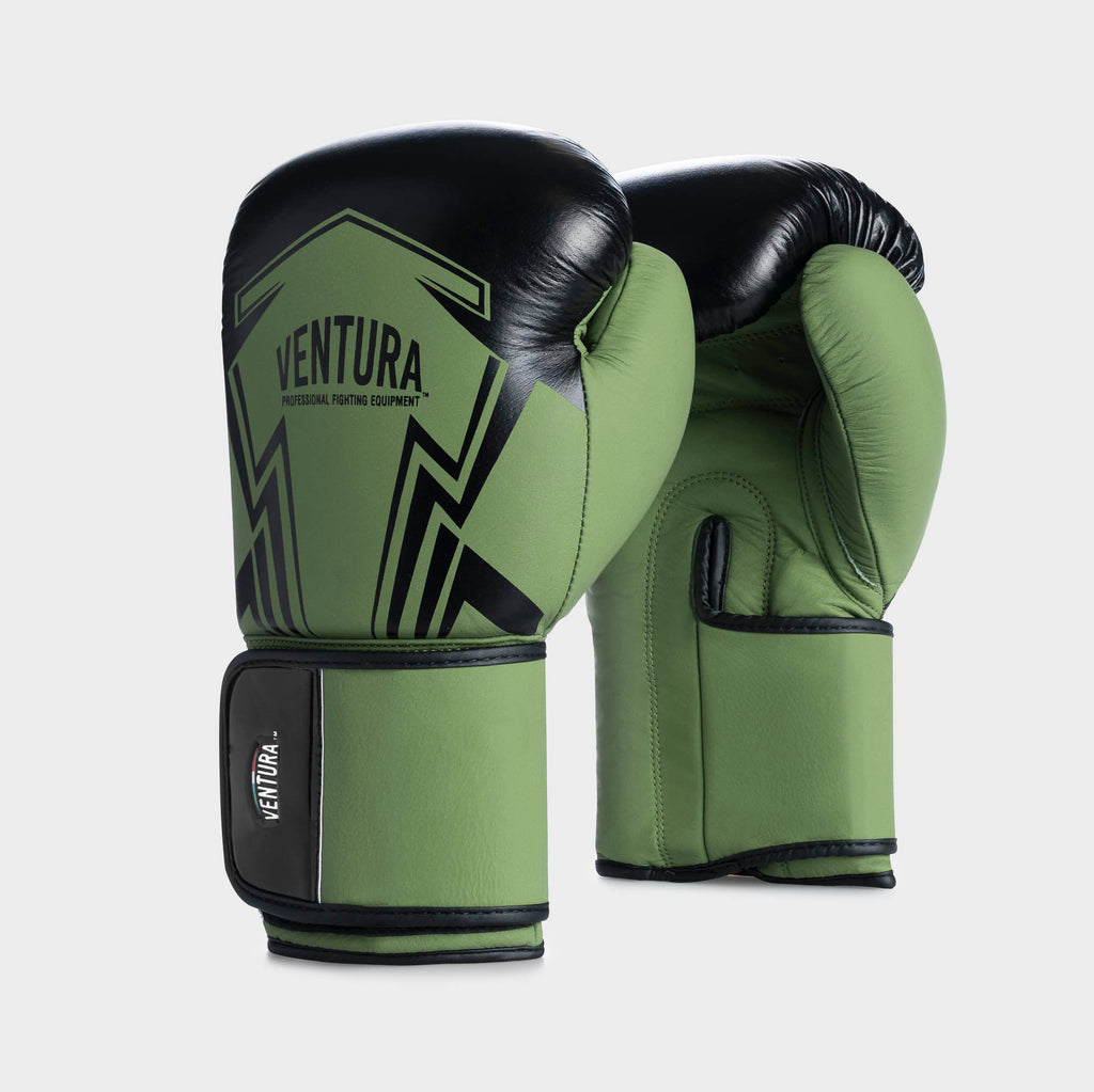 Guantoni da boxe in vera pelle - arrow, nero/verde opaco
