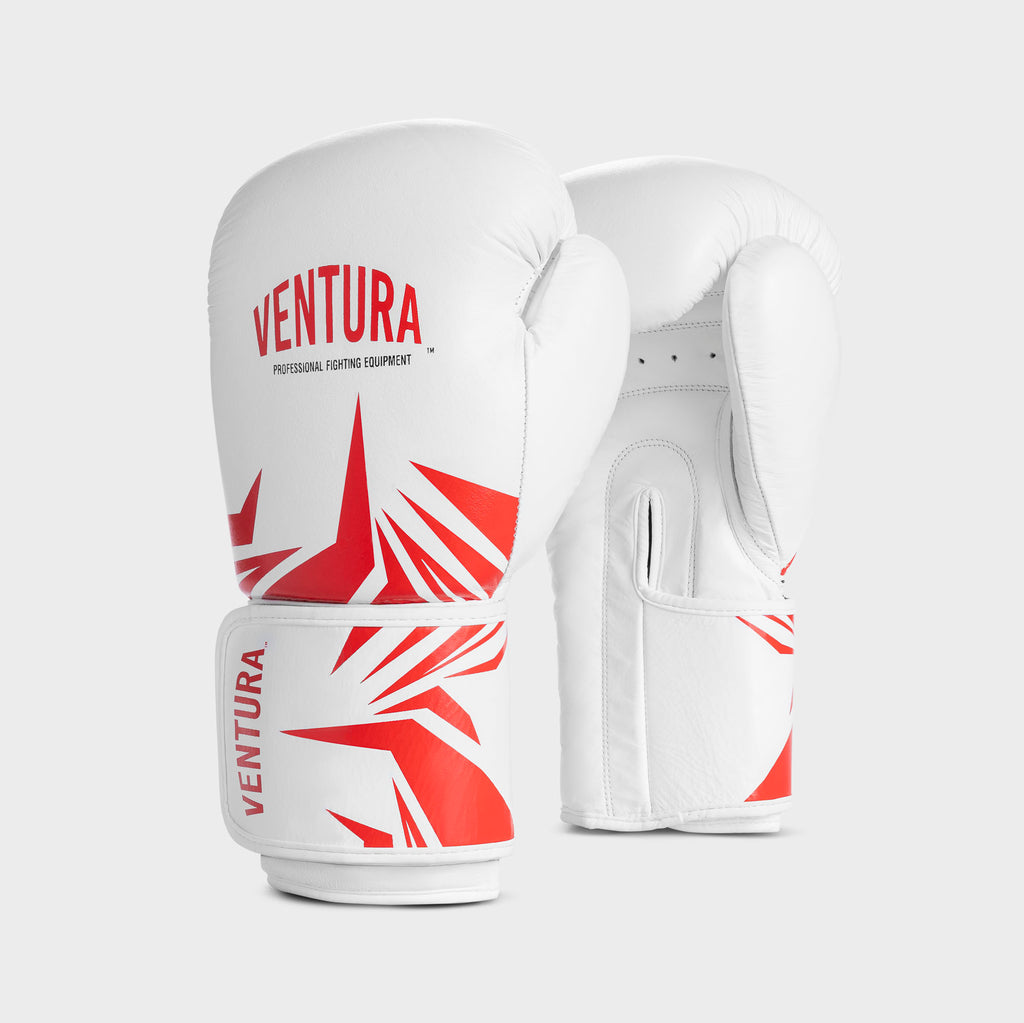 Guantoni da boxe in vera pelle - spikes, bianco/rosso