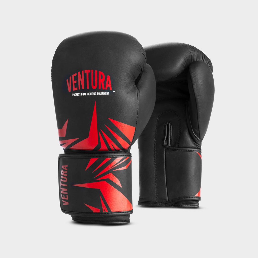Guantoni da boxe in vera pelle - spikes, nero opaco/rosso
