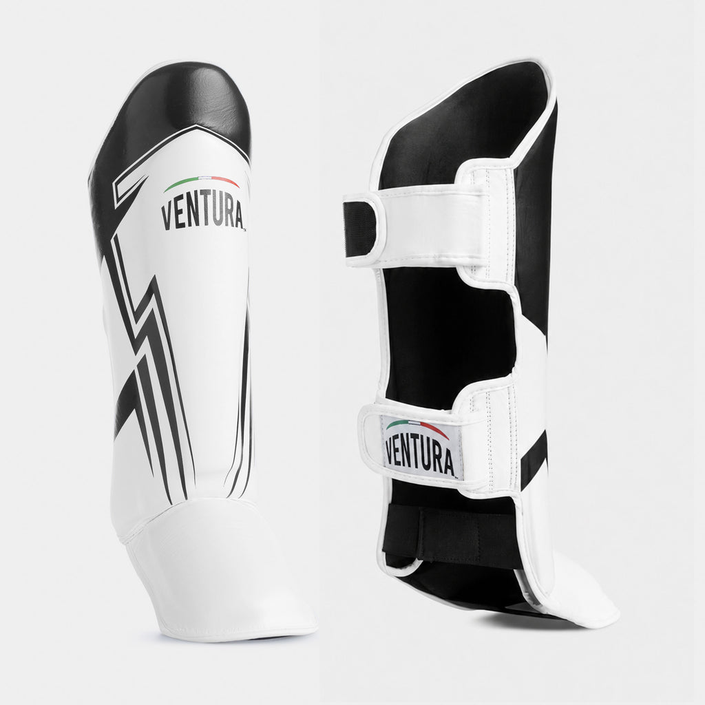 Paratibia in vera pelle da Muay Thai, kick boxing e MMA - arrow, nero/bianco