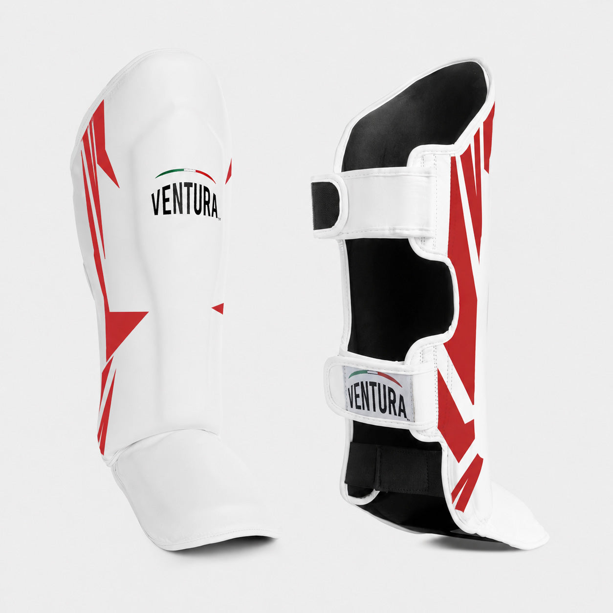 Paratibia in vera pelle da Muay Thai, kick boxing e MMA - spikes, bianco/rosso